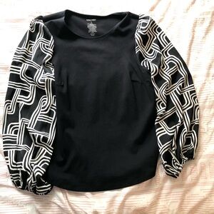 Nine West Black Blouse with Geometric Sleeves